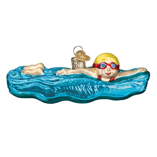Old World Christmas Glasornament, mit S-Haken und Geschenk-Box, mehr Sport-Kollektion (Schwimmen) von Old World Christmas