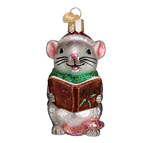 Old World Christmas Ornamente Grau Caroling Maus Glas geblasene Ornamente für Weihnachtsbaum von Old World Christmas