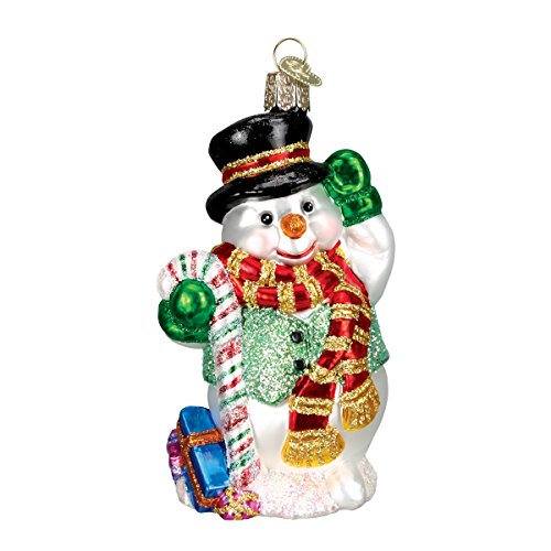 Old World Christmas Ornamente: Schneemann-Sortiment, Glasgeblasene Ornamente für Weihnachtsbaum, Zuckerstange, Schneemann, Rot (24068) von Old World Christmas