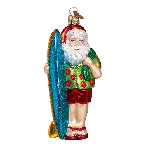 Old World Christmas Strandgeschenke Glasgeblasene Ornamente für Weihnachtsbaum, Surfer, Weihnachtsmann von Old World Christmas