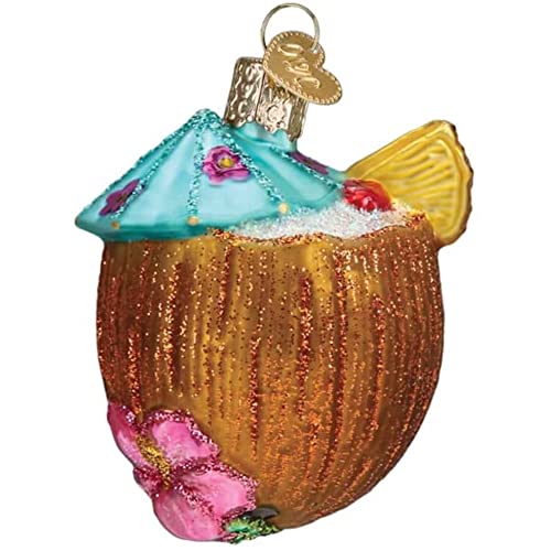 Old World Christmas Tropische Kokosnuss-Getränke-Glasornamente für Weihnachtsbaum, handgefertigte Urlaubsdekoration, Erwachsenen-Getränke-Kollektion von Old World Christmas