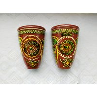 2Er Set Vintage Keramik Hängevasen - Wandbehang Übertopf Wandtasche Blumenvase Wohnkultur Udssr von OldBox