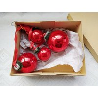 4Er Set Weihnachtliche Glaskugeln in Original Box, Christbaumschmuck - Made Ddr Oder West Germany von OldBox
