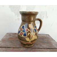 Sehr Altes Antikes Tongefäß. Ukrainisch Blumen Ornament Ton Topf. Rustikales, Primitives, Landhaus Dekor. Keramik, Keramik von OldBox