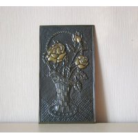 Vintage Kupfer "Rosen in Vase" - Wandbehang Plattendekor Der Udssr von OldBox