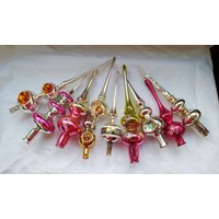 Vintage Weihnachtsbaum Top Glas Ornament Große Größe, Hand Dekoriert Rosa Silber Baum Spitze. Hergestellt in Der Udssr von OldBox
