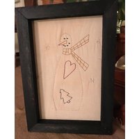 Bobby Der Schneemann Primitive Stitchery Gerahmt Druck von OldFarmhouseStitches