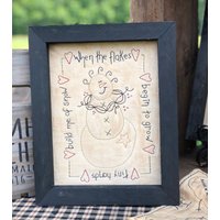 Wenn Die Flocken Primitive Stitchery Gerahmter Druck von OldFarmhouseStitches