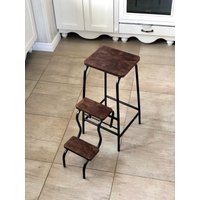 Klapp Schritt Hocker Erwachsene. Nussbaumfarbener Hocker. Bibliotheksleiter. Barhocker. Pantry-Leiter. Trittleiter Aus Holz. Stuhl. Küchenhocker von OldHouseArt