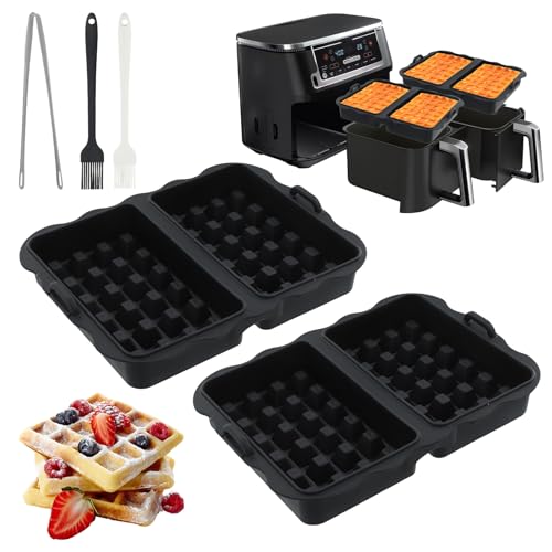 2 Stück Waffeleinsatz für Ninja AF400EU AF451EU AF500EU, Silikon Waffelform für Airfryer Heißluftfritteuse Waffeln mit Bürste Clip, Doppelt Backschaleneinsatz Belgische Waffeleisen Zubehör (B) von OldPAPA