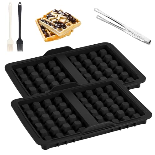 2 Stück Waffeleinsatz für Ninja AF400EU AF451EU AF500EU, Silikon Waffelform für Airfryer Heißluftfritteuse Waffeln mit Bürste Clip, Doppelt Backschaleneinsatz Belgische Waffeleisen Zubehör (A) von OldPAPA