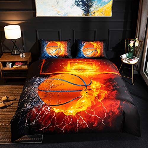 OldPAPA 3D Fußball und Basketball Print Bettbezug-Sets für Teen Boys Sport Bettwäsche-Sets Fußball Bettbezug 3-teiliges Bettwäsche Set mit 2 Kissenbezügen von OldPAPA