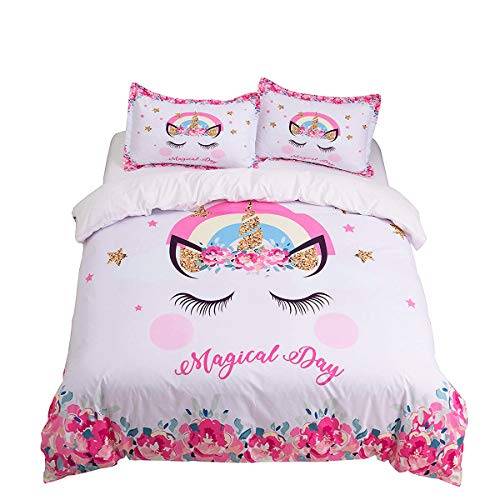 OldPAPA Einhorn Bettwäsche-Set für Kinder, Mädchen-Teenager Bettwäsche mit Unicorn-Motiv ist weich und kuschelig Kinderbettwäsche von OldPAPA