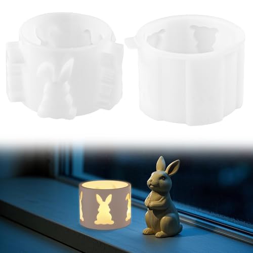 2 Stück Silikonformen Gießformen Ostern, Silikonform Hase Gießform Kerzenhalter 3D Kaninchen Gipsformen zum Gießen Silikon Form für Sojawachs Kerzen Gips Gießen DIY Handwerk Ostern Dekoration (F) von OldPAPA