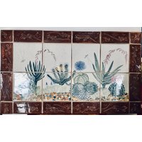 Vintage Handgemalte Kaktus & Wüstenblumen - Fliesenbild Original Wandbehang von OldPinkFarmHouse