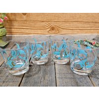 4 Vintage Bundes Glas Blau & Gold Swirl Becher von OldSchoolOddButCool