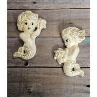 Vintage 1968 Miller Studios Mermaids Chalkware Wand-Kunst-Dekor von OldSchoolOddButCool