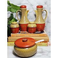 Vintage 5 Stück Mid Century Retro Gewürz Salz Pfeffer Öl Essig Set von OldSchoolOddButCool