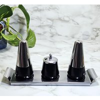 Vintage Mcm Minimalist Sleek Black & Steel Menage Vintage Mcm Minimalist Sleek Black & Steel Menage von OldSchoolOddButCool
