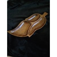 Große Vintage Affe Schote Blatt Geformt Holz Schale Tablett Geteiltes von OldSeoulVintage