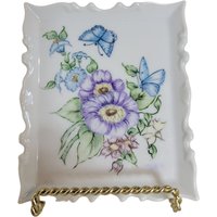 Vintage Porzellan Blumen/ Schmetterling Keramik Handbemalt Trinket Tablett von OldThymeFarm