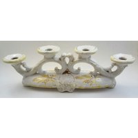 Vintage Schöne Holland Formen Mitte Jahrhundert Vergoldet 4 Kerzenleuchter Keramik Leuchter Vc13 von OldThymeFarm