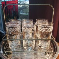 Retro - Mcm Mid Century Modern Gold Und Weiß Windrad Muster Gläser Halter Antike Becher von OldTimeJarsEtc
