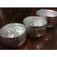 Vintage Aluminium Thai Schale Wasser Dipper Geschenk Silber3 Stk Sammlung Kultur Kriege Songkran Festival von OldTimeSiam