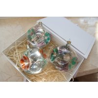 Transparente Vintage Glaskugeln Set Russland von OldTrunkFinds