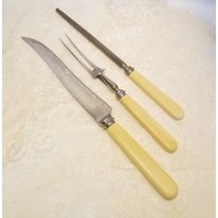 Vintage Fleisch Servieren Set Besteck Carving Messer Gabel Urlaub Silvester Abendessen Retro Küche England von OldVintageStuffGoods