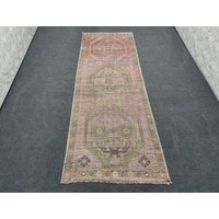Antiker Oushak Läufer, 4x30 cm Dekorativer Vintage Teppich, Einzigartiger Farbläufer von OldWorldProducts