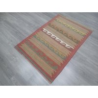 Handgefertigter Vintage Oushak Kelim Teppich | 3'1x4'6 Handgefertigter Vintage Oushak Kelim Teppich | 3'1x4'6 von Oldcarpetshop