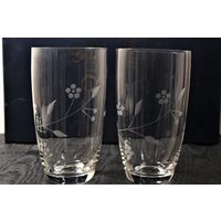 6Er Set Queen Es Belle Handgefertigt Hi Ball Gläser Geätzte Blumen Boxed von OldeWundors