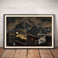Alte Weltkarte 2 Weltkrieg Mittelmeer, 1944 - Europa Süd & Nordafrika Italien, Spanien, Frankreich Navwarmap No.1 Ungerahmt von OldmapsShop