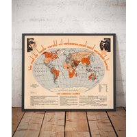 Alte Esperanto Weltkarte, 1930 - Internationaler Auxiliary Sprachen Atlas Chart Esperantujo, Esperantisten Gerahmt, Ungerahmt von OldmapsShop