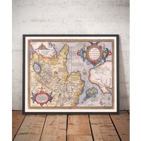 Alte Karte Der Tataren | Russland, Sibirien, China 1584 Von Ortelius - Seltene Zentralasien, Amerika, Japan Gerahmt, Ungerahmt von OldmapsShop