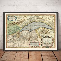 Alte Karte Vom Genfer See Von Abraham Ortelius, 1573 - Lausanne, Montreux, Thonon-Les-Bains, Evian, Nyon, Morges Gerahmt, Ungerahmt von OldmapsShop