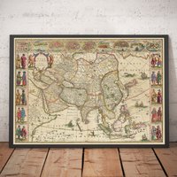 Alte Karte Von Asien, 1640 Willem Blaeu - Koloniale Ostindien China, Indien, Malaysia, Singapur Thailand Philippinen Gerahmtes Ungerahmtes Geschenk von OldmapsShop