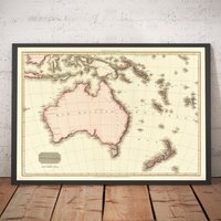 Alte Karte Von Australien Pinkerton, 1813 - Koloniales Neuseeland, Tasmanien, Ozeanien Strafkolonie New South Wales Gerahmt Ungerahmt von OldmapsShop