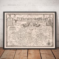 Alte Karte Von Berkshire 1611 Speed - Reading, Slough, Bracknell, Maidenhead, Henley, Eton, Windsor Castle Einfarbig Gerahmt, Ungerahmtes Geschenk von OldmapsShop