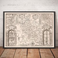 Alte Karte Von Buckinghamshire Im Jahr 1611 - High Wycombe, Amersham, Buckingham, Milton Keynes Einfarbig, Gerahmt, Ungerahmt von OldmapsShop