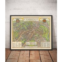 Alte Karte Von Cambridge, 1929 - Trinity, St John's, King's, Peterhouse, Jesus Universität Und Colleges Gerahmter, Ungerahmter Stadtplan von OldmapsShop
