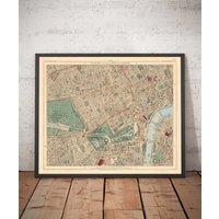 Alte Karte Von Central London, 1891 - Mayfair, Oxford Street, Westminster, Knights Bridge, Waterloo W1, Wc1, Wc2, Sw1, W2 Farbe Gerahmtes Geschenk von OldmapsShop