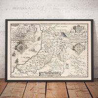 Alte Karte Von Ceredigion Wales, 1611 John Speed - Aberystwyth, Cardigan, Aberporth, Aberarth Monochrom Mit Oder Ohne Rahmen von OldmapsShop