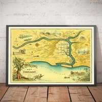 Alte Karte Von Chicago, 1833 Stelzer & Conley - 350 Einwohner Stadt Hundertjahrfeier Wandtafel Lake Michigan, Innenstadt Gerahmtes, Ungerahmtes von OldmapsShop