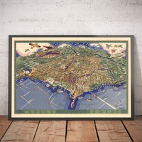 Alte Karte Von Chicago, 1931 - Birdseye-Karte Der Innenstadt, Grant Park, Central, Magnificent Mile, Lake Michigan, Vororte Gerahmtes Oder von OldmapsShop