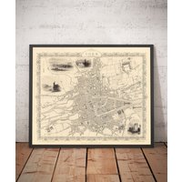 Alte Karte Von Cork, Irland, 1851 Tallis & Rapkin - Victorian Quarter, Central, Popes Quay, River Lee, Munster Gerahmtes, Ungerahmtes Geschenk von OldmapsShop