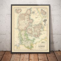 Alte Karte Von Dänemark & Schleswig-Holstein, 1872 Fullarton - Island, Färöer, Königreich, Zeeland, Kopenhagen Gerahmtes, Ungerahmtes Geschenk von OldmapsShop