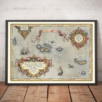 Alte Karte Von Den Azoren Abraham Ortelius, 1573 - Sao Miguel, Pico, Terceira, São Jorge, Faial, Portugal, Atlantik Gerahmt, Ungerahmt von OldmapsShop