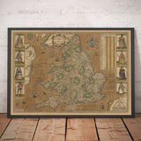 Alte Karte Von England & Wales John Speed, 1611 - Seltene Handkolorierte Des "Kingdome Of England" Gerahmt, Ungerahmt von OldmapsShop